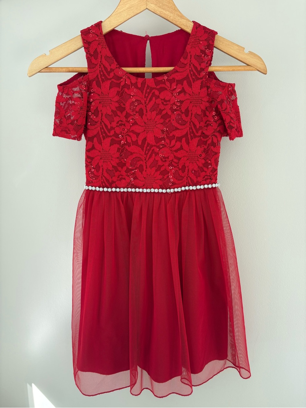 SPEECHLESS Girls Red Lace Cold-Shoulder Party Dress Size 8